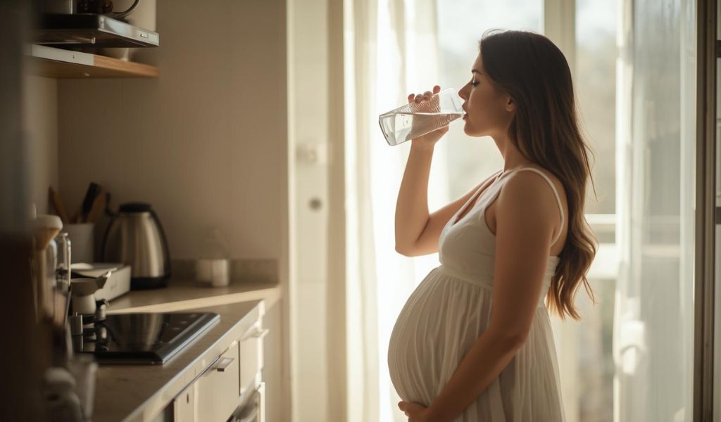 Uống đủ nước là điều rất quan trọng khi bà bầu đi bộ lúc mang thai