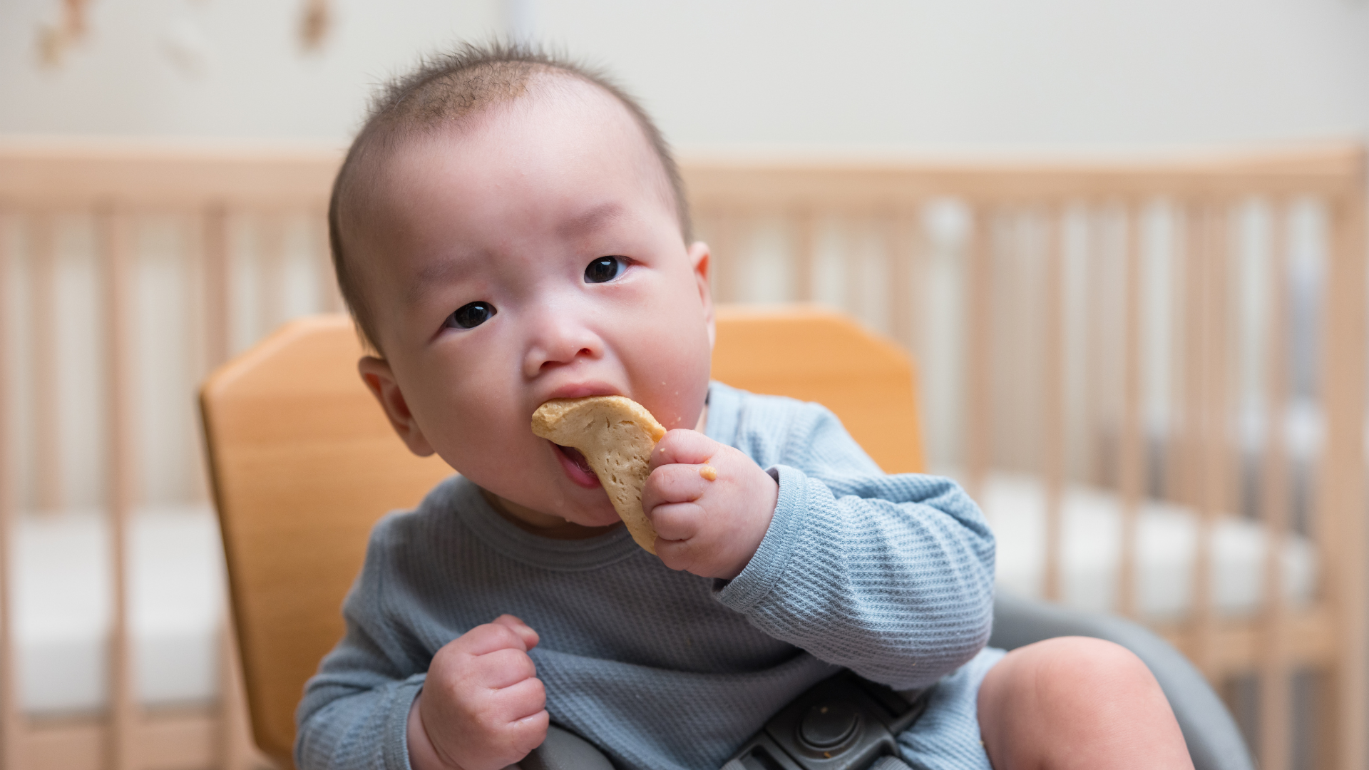 Bánh ăn dặm giúp bé tập cầm nắm, nhai, cảm nhận độ giòn - mềm, từ đó phát triển kỹ năng ăn uống độc lập