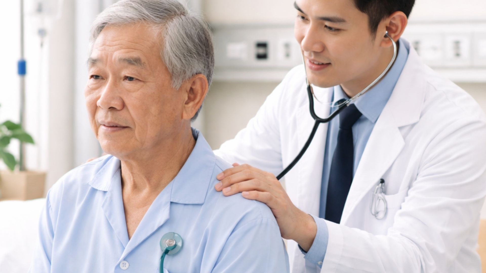 Bác sĩ tiến hành nghe phổi theo đường zích-zắc từ đỉnh phổi xuống đáy phổi