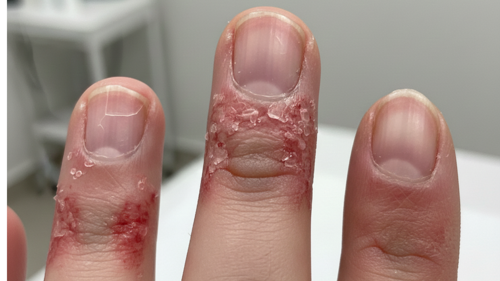 Hình ảnh tổ đỉa quanh móng gây bong móng, thô ráp và giòn gãy