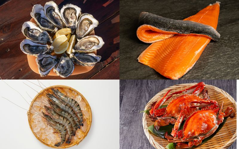 Nam giới có ăn các hải sản như hàu, cá hồi, tôm, cua để nâng cao chất lượng trứng