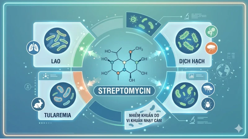 Streptomycin được sử dụng để điều trị một số bệnh nhiễm khuẩn do vi khuẩn nhạy cảm gây ra, đặc biệt là bệnh lao, dịch hạch và tularemia
