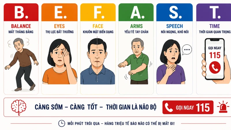 Nhận biết B.E.F.A.S.T. giúp phát hiện sớm các dấu hiệu cảnh báo đột quỵ