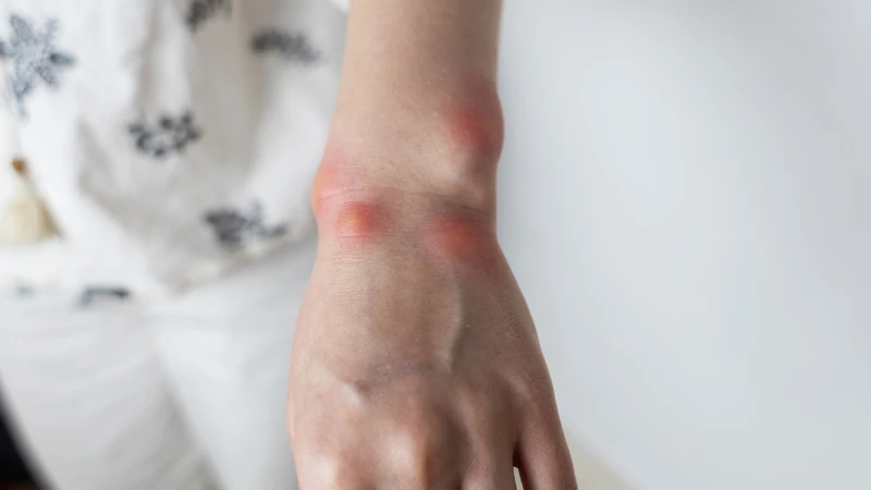 Hình ảnh bị ong đốt sưng ngứa với vùng da đỏ, phù nhẹ và ngứa rát