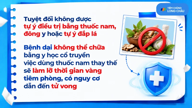 Không tự điều trị bằng thuốc nam, đông y hoặc đắp lá khi bị phơi nhiễm dại