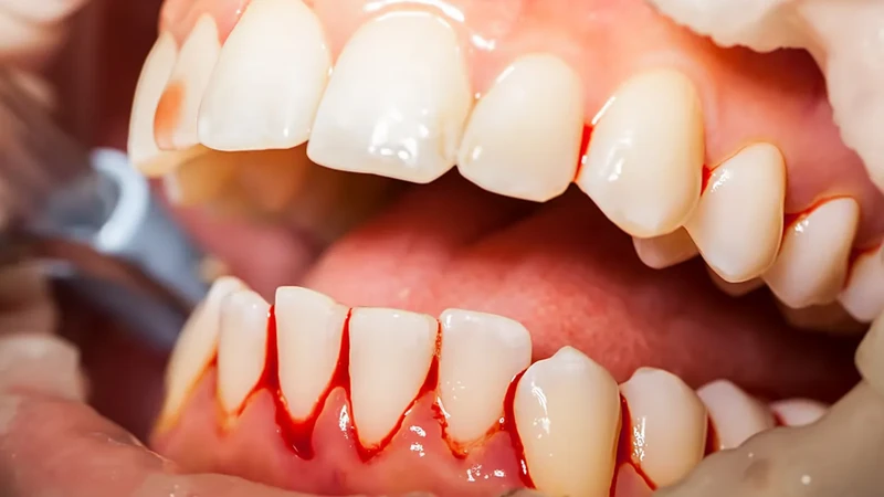 Tín hiệu chảy máu chân răng liên tục được là khi máu chảy rỉ rả hoặc thành tia nhỏ dù đã ép hay cắn gạc