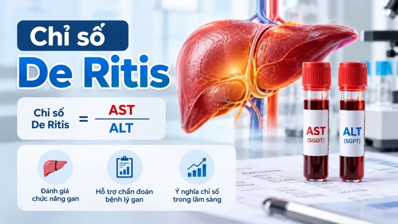 Chỉ số De Ritis là tỷ lệ AST/ALT hỗ trợ đánh giá nguyên nhân tổn thương gan