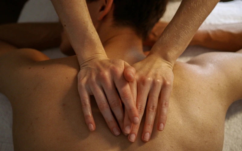Massage vùng lưng trên cũng giúp thư giãn cơ thang, hạn chế co thắt và giải phóng các nút cơ