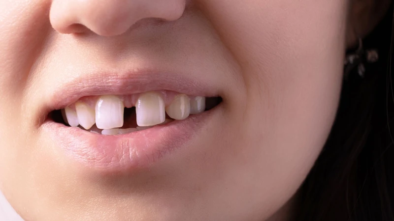 Xuất hiện kẽ hở giữa 2 răng cửa trên là một trong những dấu hiệu cho thấy trẻ bị dính thắng môi trên