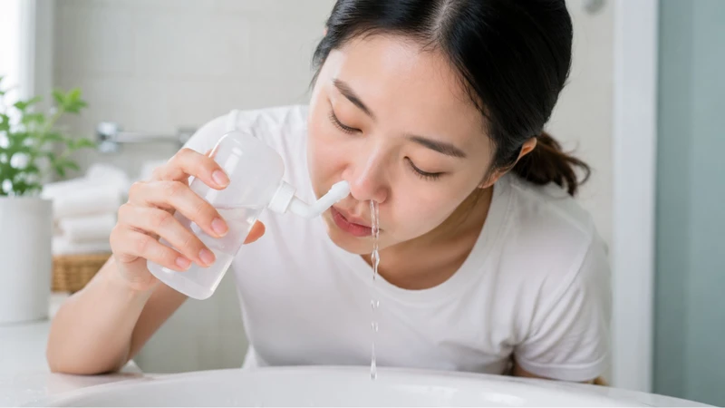 Rửa mũi bằng nước muối sinh lý giúp giảm kích ứng và làm sạch niêm mạc mũi