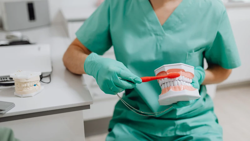 Chải răng nhẹ nhàng với bàn chải lông mềm, kết hợp chỉ nha khoa hằng ngày