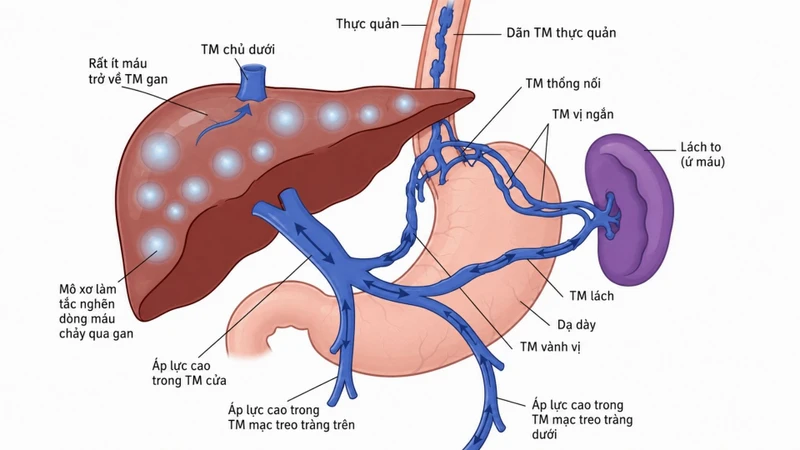 Sơ đồ minh họa hệ thống tĩnh mạch cửa và vai trò của gan