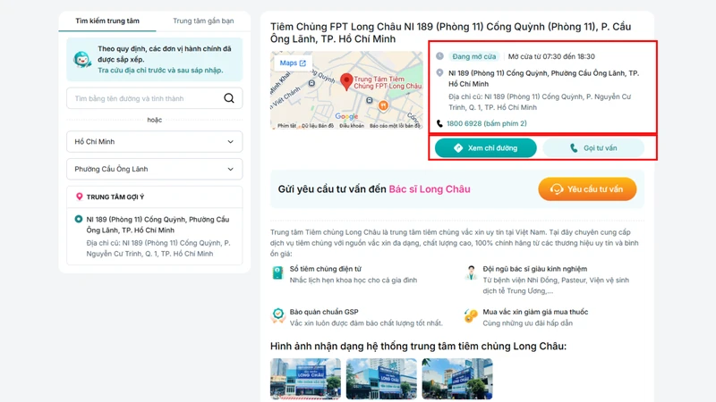 Thông tin chi tiết của một trung tâm Tiêm chủng Long Châu