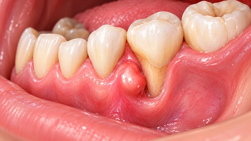 Lồi xương chân răng có thể tạo thành vùng cứng nhô lên ở lợi