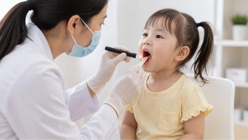 Bác sĩ kiểm tra khoang miệng để phát hiện bất thường ở lưỡi gà