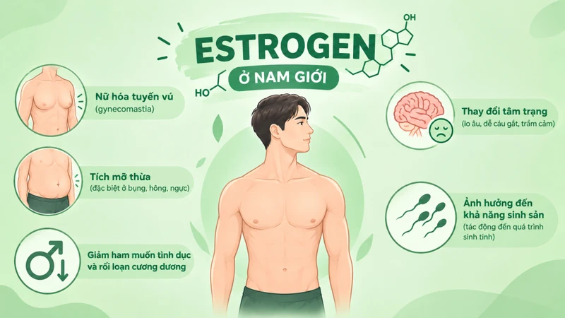 Nam giới thừa estrogen có thể gặp nữ hóa tuyến vú và giảm ham muốn