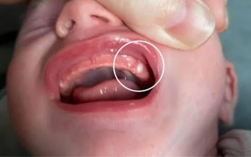 Nanh sữa ở trẻ sơ sinh là tổn thương dạng nang lành tính xuất hiện dưới dạng các nốt đốm màu trắng trong miệng
