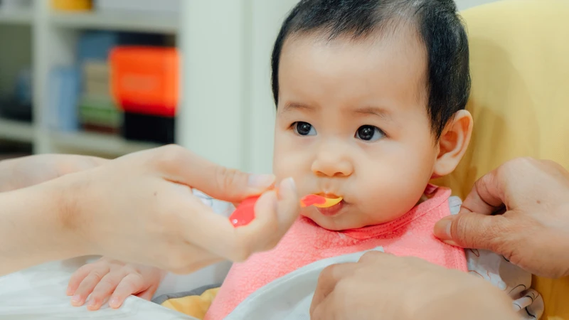 Đây là thời điểm bé chuyển dần từ bú sữa hoàn toàn sang ăn là chính