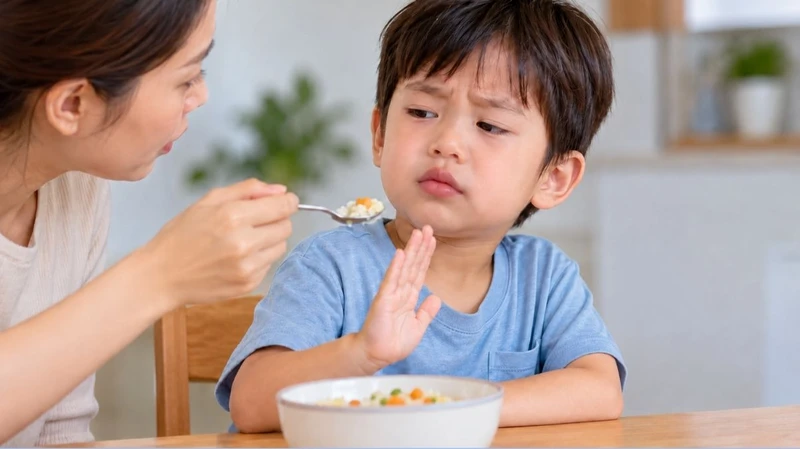 Trẻ không ăn uống được do sưng môi cần được đưa đi khám