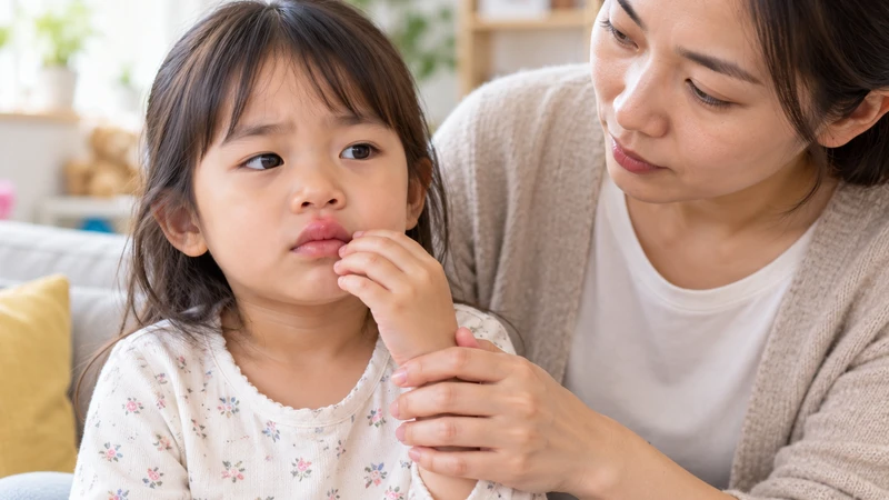 Nên tránh để trẻ gãi, cắn hoặc liếm vùng môi đang sưng