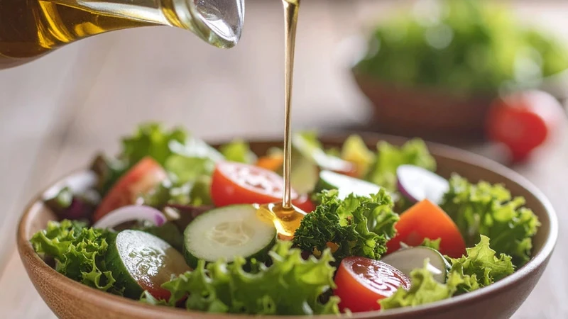 Dùng dầu oliu để trộn sốt salad giúp món ăn thơm ngon và tốt cho sức khỏe