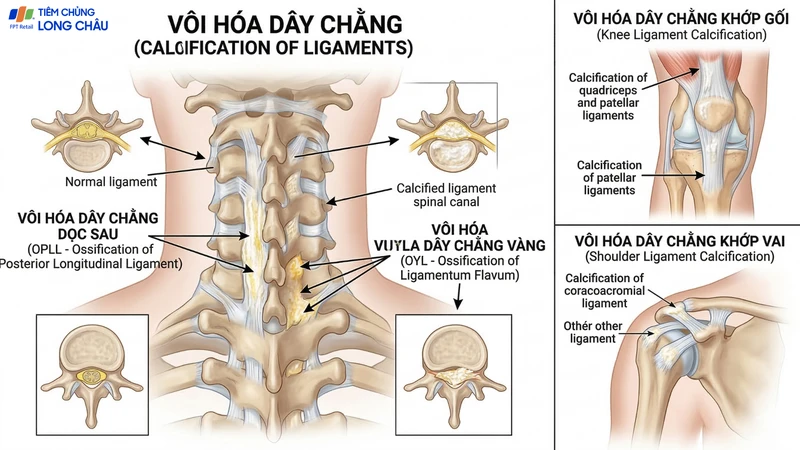 Vị trí vôi hoá dây chằng trong hệ cơ xương khớp